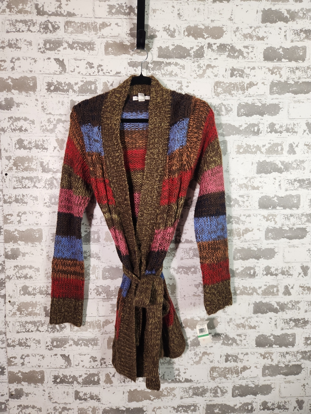 Striped Knit Belted Cardigan Sweater - Multicolor